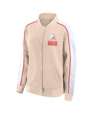 Women's Tan Cleveland Browns Lounge Full-Snap Varsity Jacket