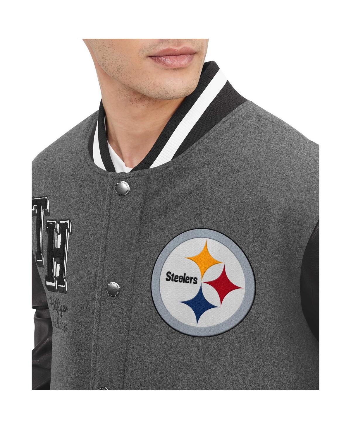 Shop Tommy Hilfiger Men's  Heather Gray, Black Pittsburgh Steelers Gunner Full-zip Varsity Jacket In Heather Gray,black