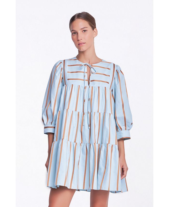 English Factory Women's Striped Blouson Mini Dress - Macy's