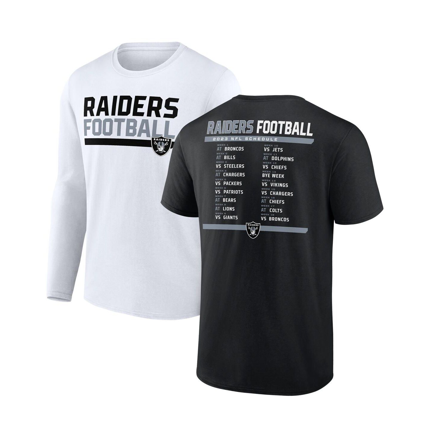 Мужские футболки Fanatics Black, White Las Vegas Raiders Two-Pack 2023 Schedule T-shirt Combo Set — фото 1