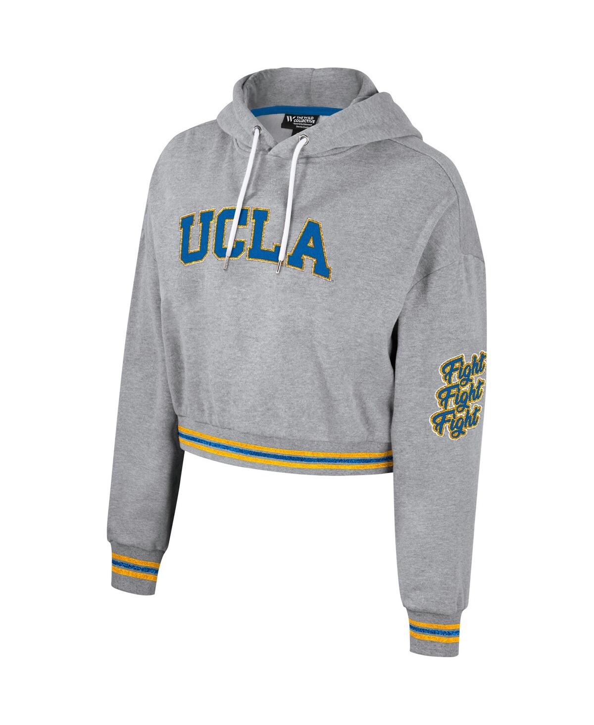 Shop The Wild Collective Women's  Heather Gray Distressed Ucla Bruins Cropped Shimmer Pullover Hoodie