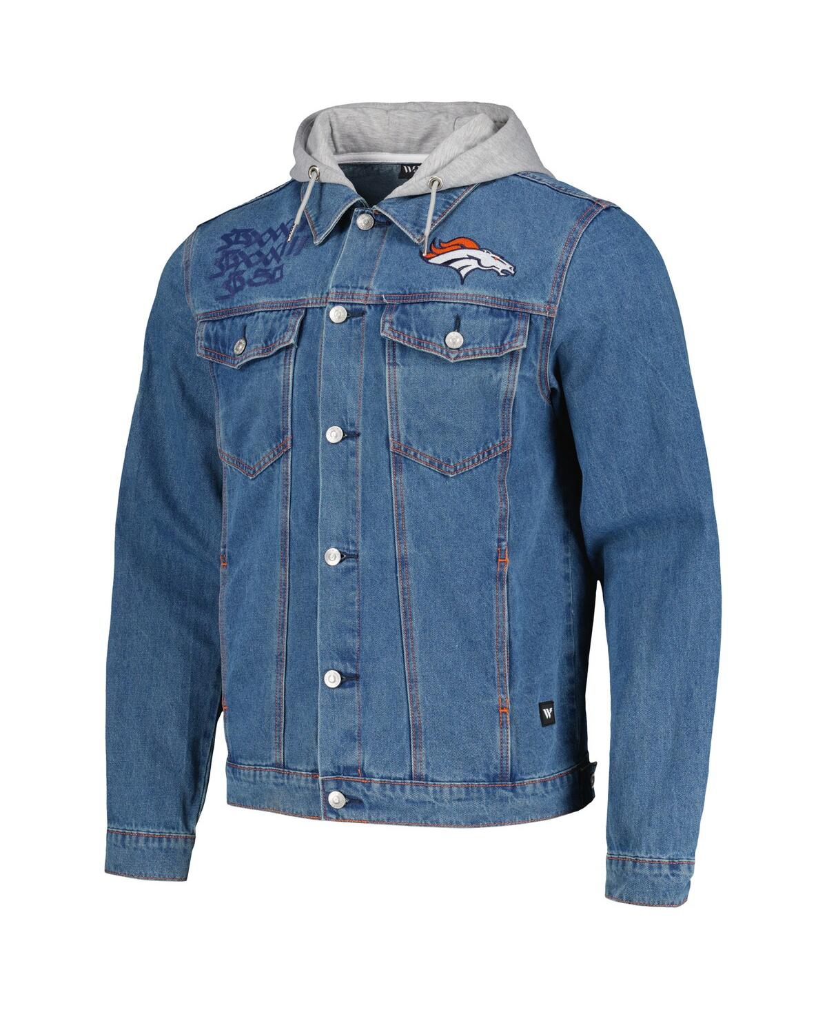 Shop The Wild Collective Men's  Denim Denver Broncos Hooded Full-button Denim Jacket