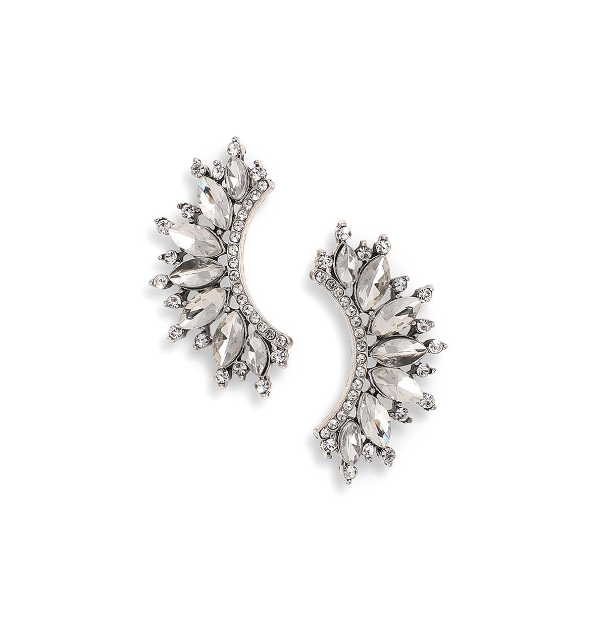Women's Silver Embellished Curve Drop Earrings - Silver