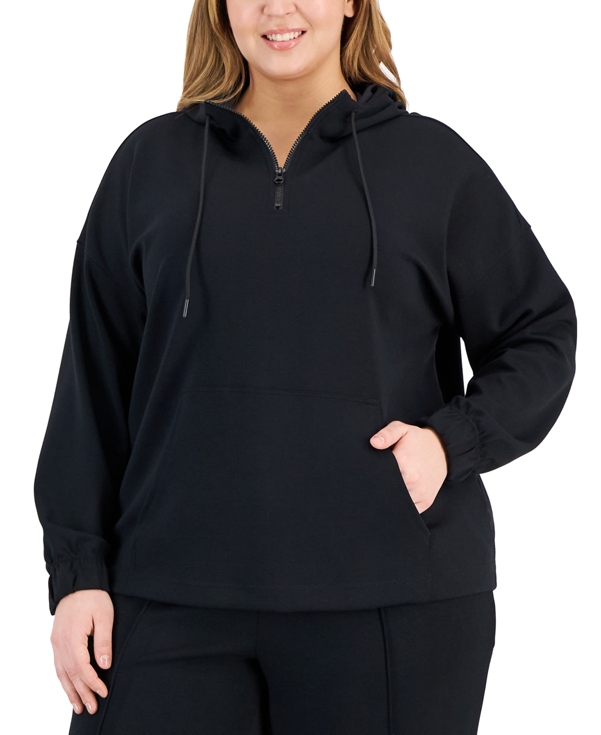 Plus Size Quarter Zip Hooded Sweatshirt, Created for Macy's - Tartan Blue