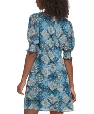 Women's Printed Elbow-Sleeve A-Line Dress