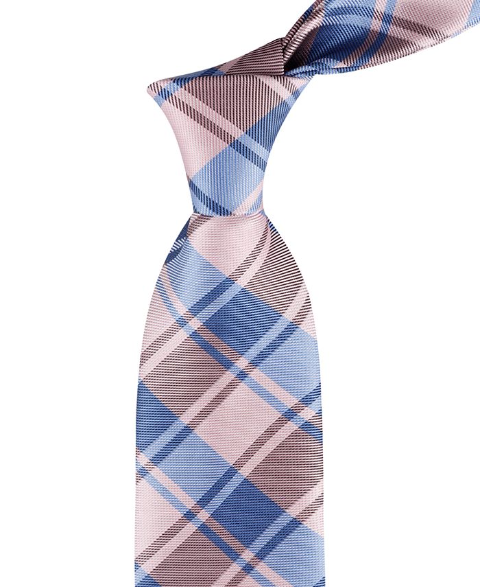Tommy Hilfiger Mens Robert Slim Plaid Pattern Linen Tie Purple Size Regular