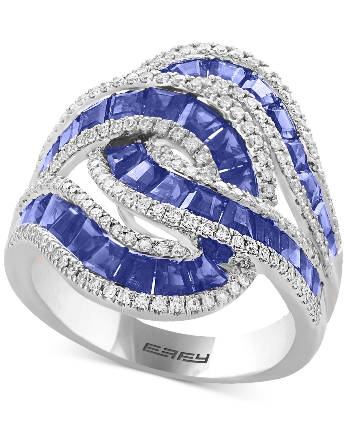 Effy Collection Effy Sapphire (3-1/3 Ct. T.w.) & Diamond (1/2 Ct. T.w.) Swirl Statement Ring In 14k White Gold