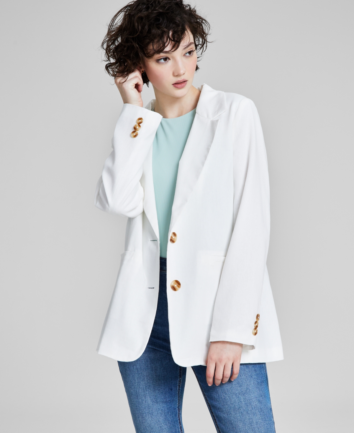 Women's Linen Blend Blazer, Created for Macy's - White