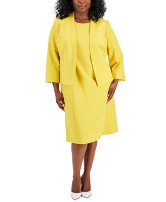 Le Suit - Plus Size Crepe Open Front Jacket and Crewneck Sheath Dress