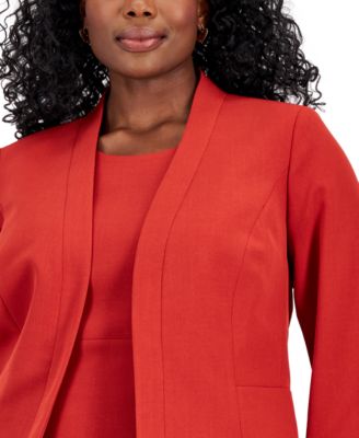 Plus Size Crepe Open Front Jacket and Crewneck Sheath Dress Suit Set