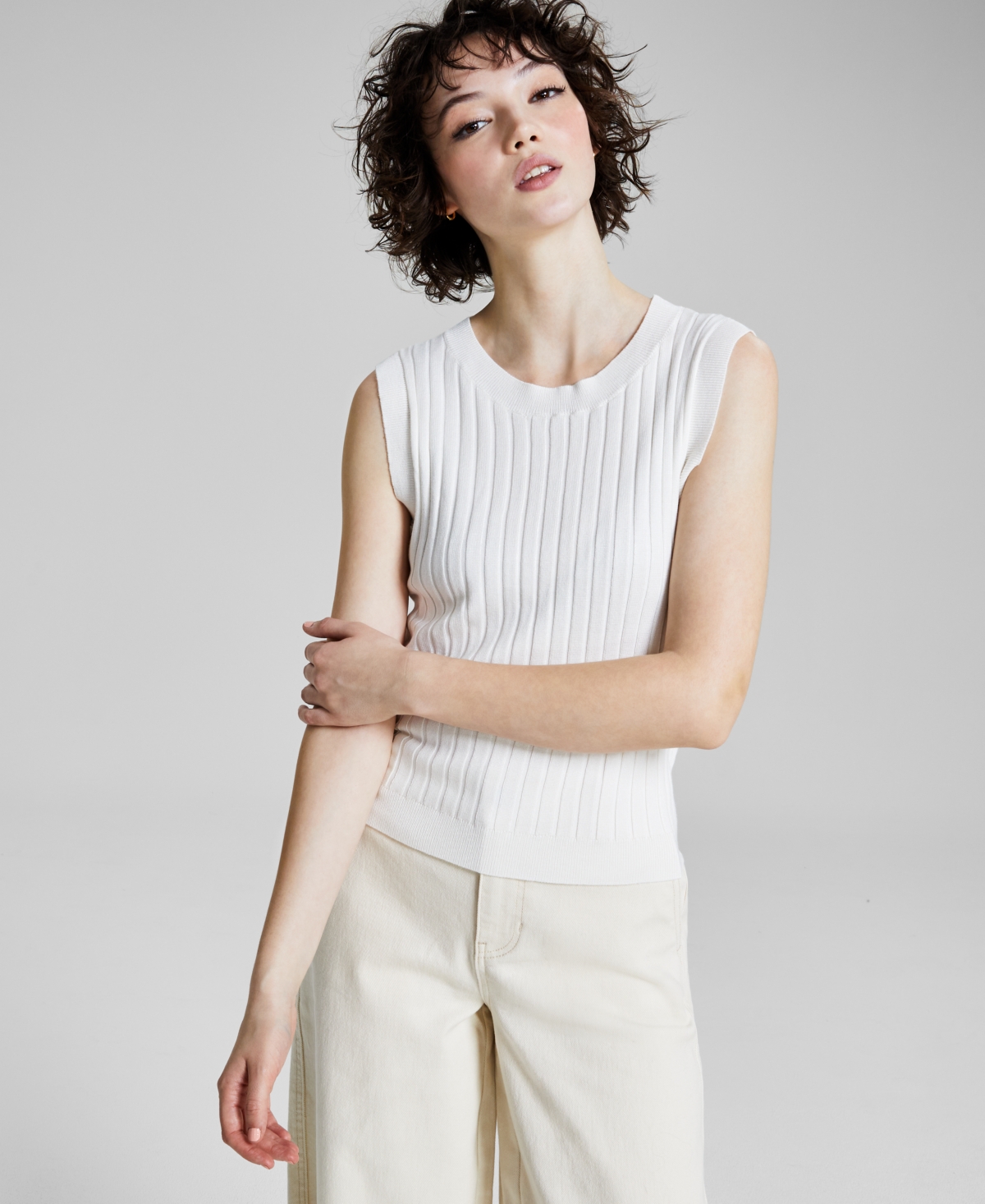 And Now This Women's Ribbed Sleeveless Sweater Tank In Calla Lily
