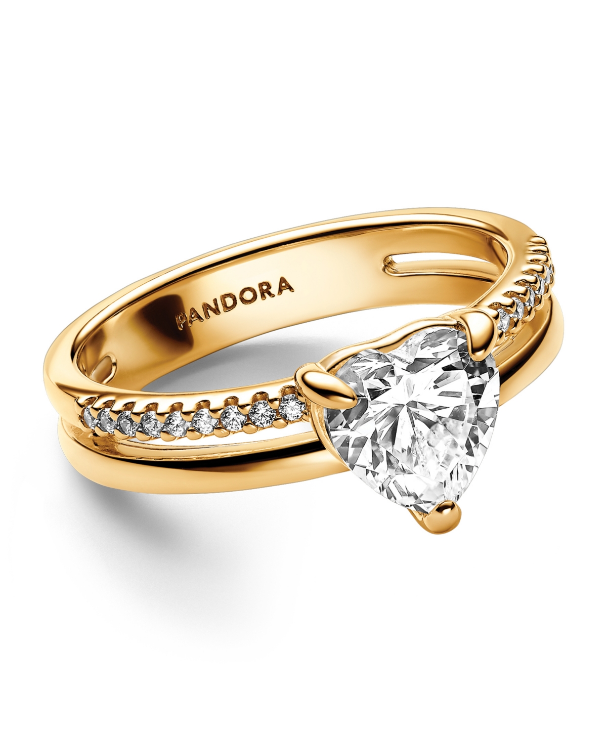 Heart 14K Gold-Plated Ring with Clear Cubic Zirconia - Gold