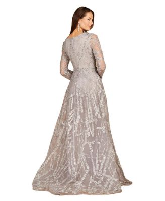 Women's Long Sleeve Lace Gown with Overskirt