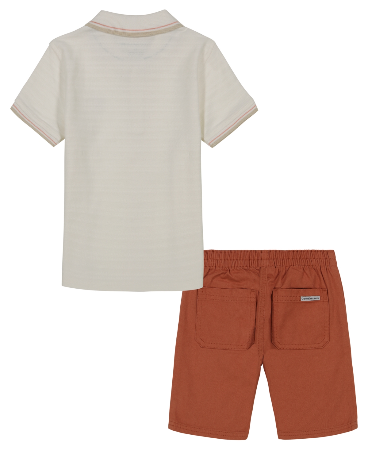 Calvin Klein Toddler and Little Boys Herringbone Short Sleeve Polo Shirt and Twill Shorts, 2 Piece Set