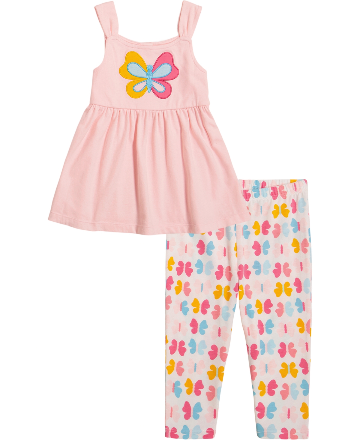 Shop Kids Headquarters Little Girls Butterfly Babydoll Tunic Top And Print Capri Leggings, 2 Piece Set In Pink