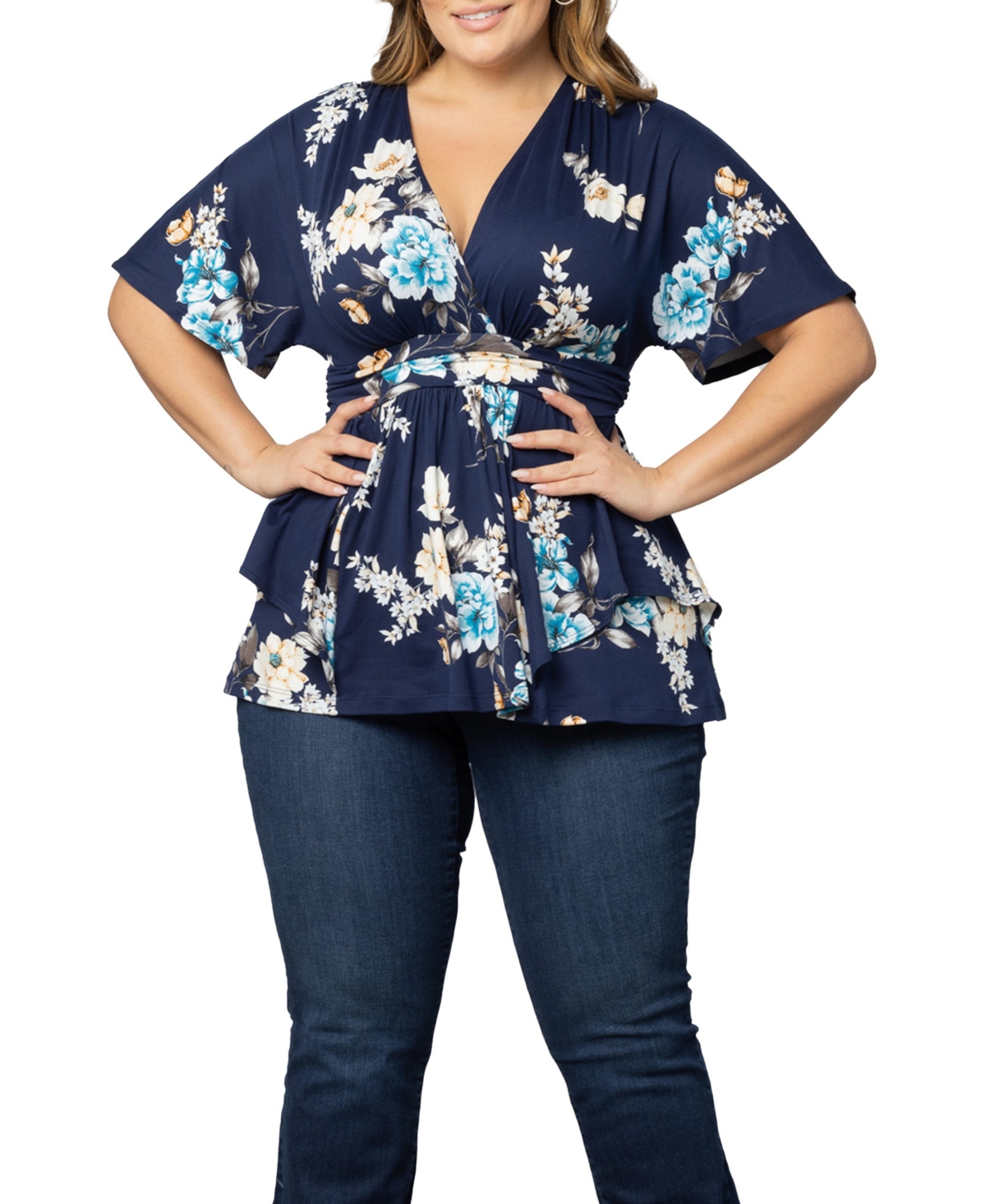 Plus Size Encore Short Sleeve Printed Top - Nightshade floral falls