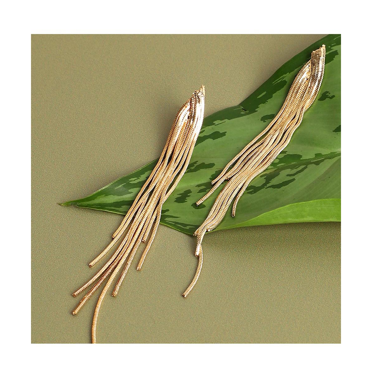 Sohi Women's Gold Metallic Chain Drop Earrings In Gold