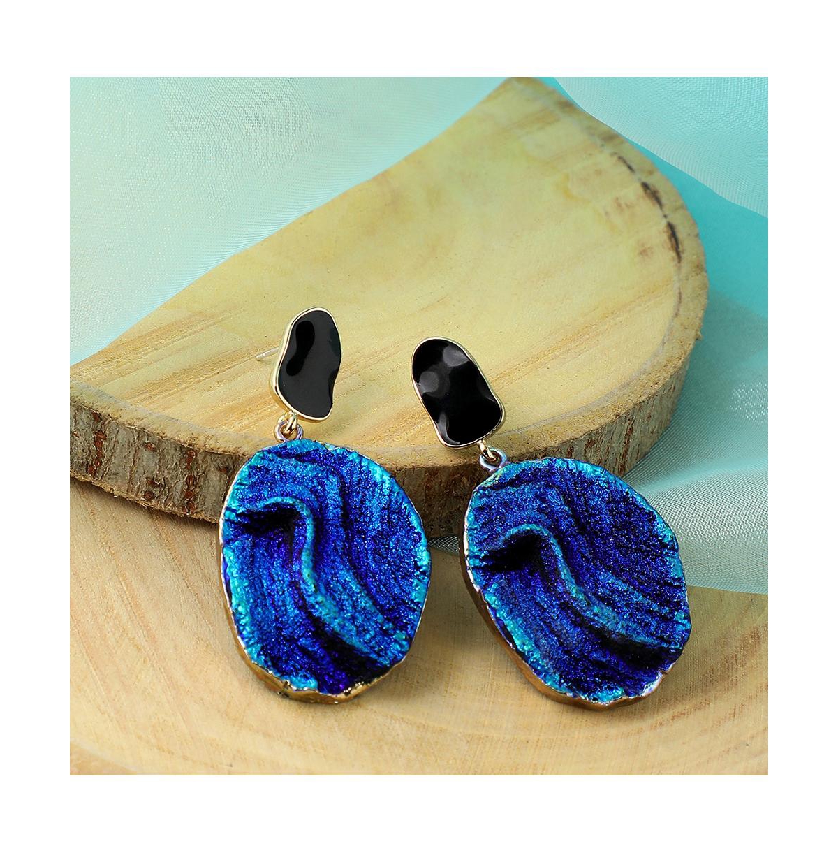 Shop Sohi Women's Blue Textured Oval Drop Earrings