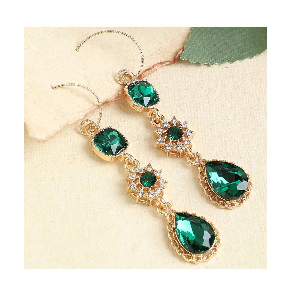 Shop Sohi Women's Green Embellished Teardrop Earrings