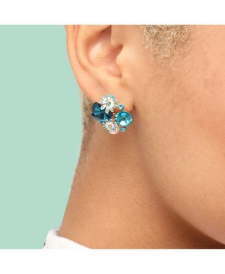 Women's Blue  Embellished Cluster Stud Earrings