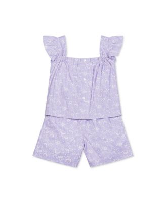 Baby Girls Flutter Sleeve Faux Top Pull-On Linen Romper