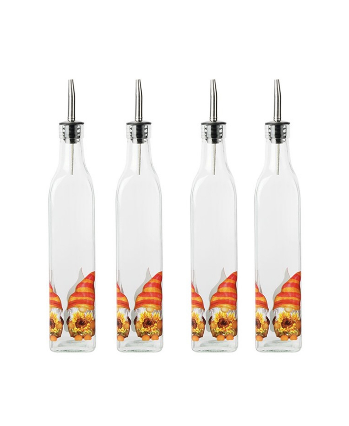 American Atelier Set Of 4 Glass Oil Bottles, Gnomes In Multi
