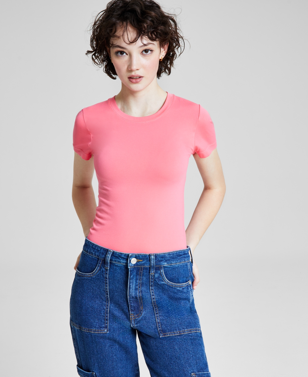 Shop And Now This Women's Seamless Short-sleeve Top, Created For Macy's In Fresh Coral