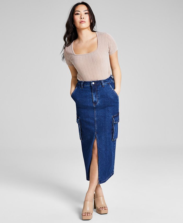 And Now This Women's Denim Cargo Maxi Skirt, Created for Macy's - Macy's