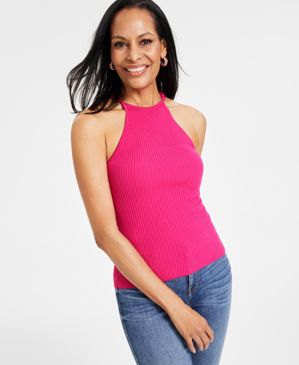 Women's Chain-Strap Halter Sweater Tank, Created for Macy's - Pink Dragonfruit