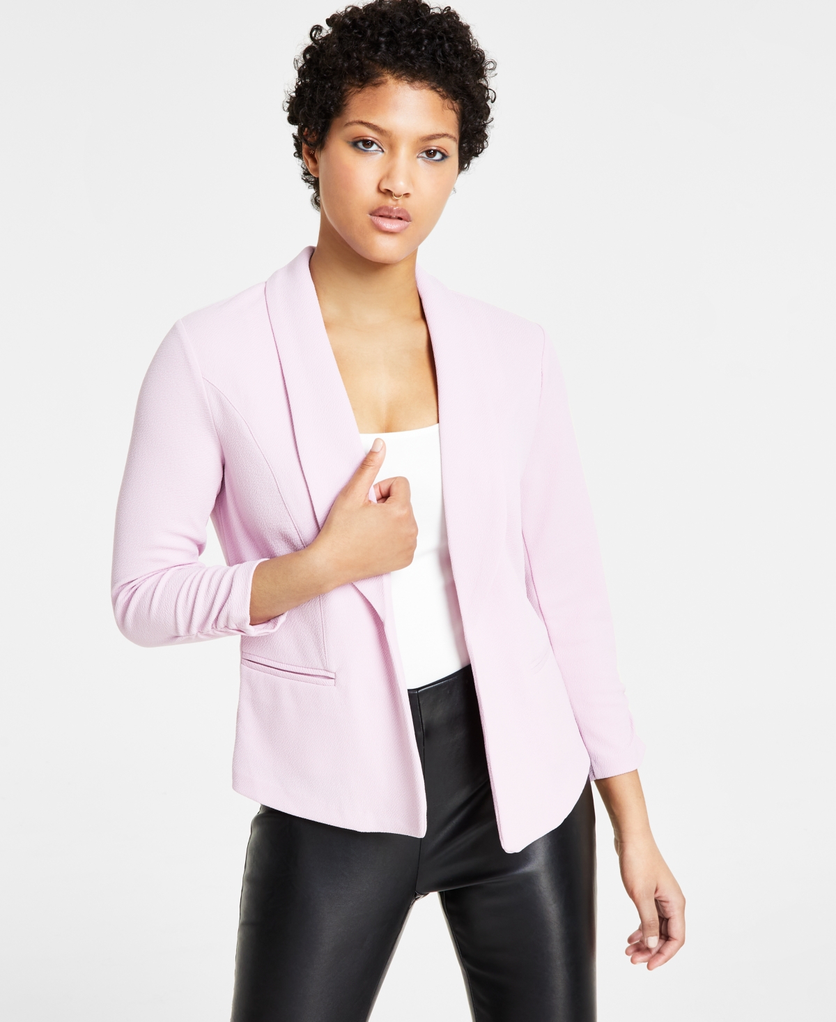 Women's Ruched 3/4-Sleeve Knit Blazer, Created for Macy's - Pink Fluorite