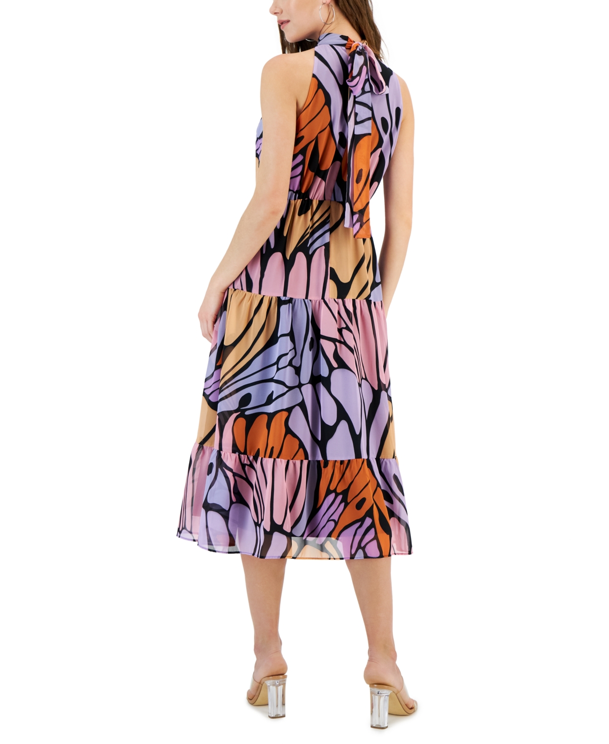 Shop Sam Edelman Women's Butterfly High-neck Tie-back Midi Dress In Lavender Multi