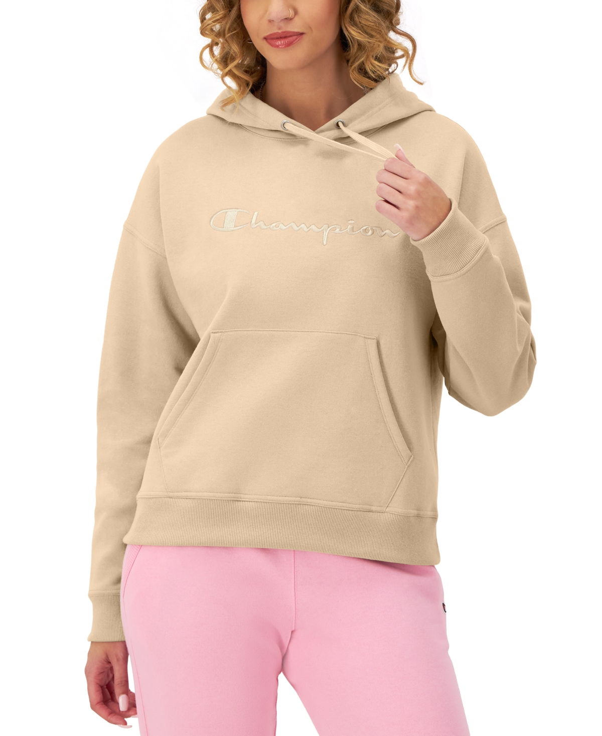 Shop Champion Women's Powerblend Hoodie Sweatshirt In Champagne Frost