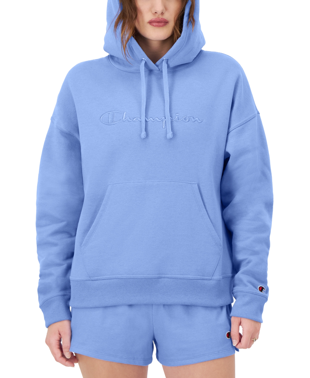 Shop Champion Women's Powerblend Hoodie Sweatshirt In Plaster Blue
