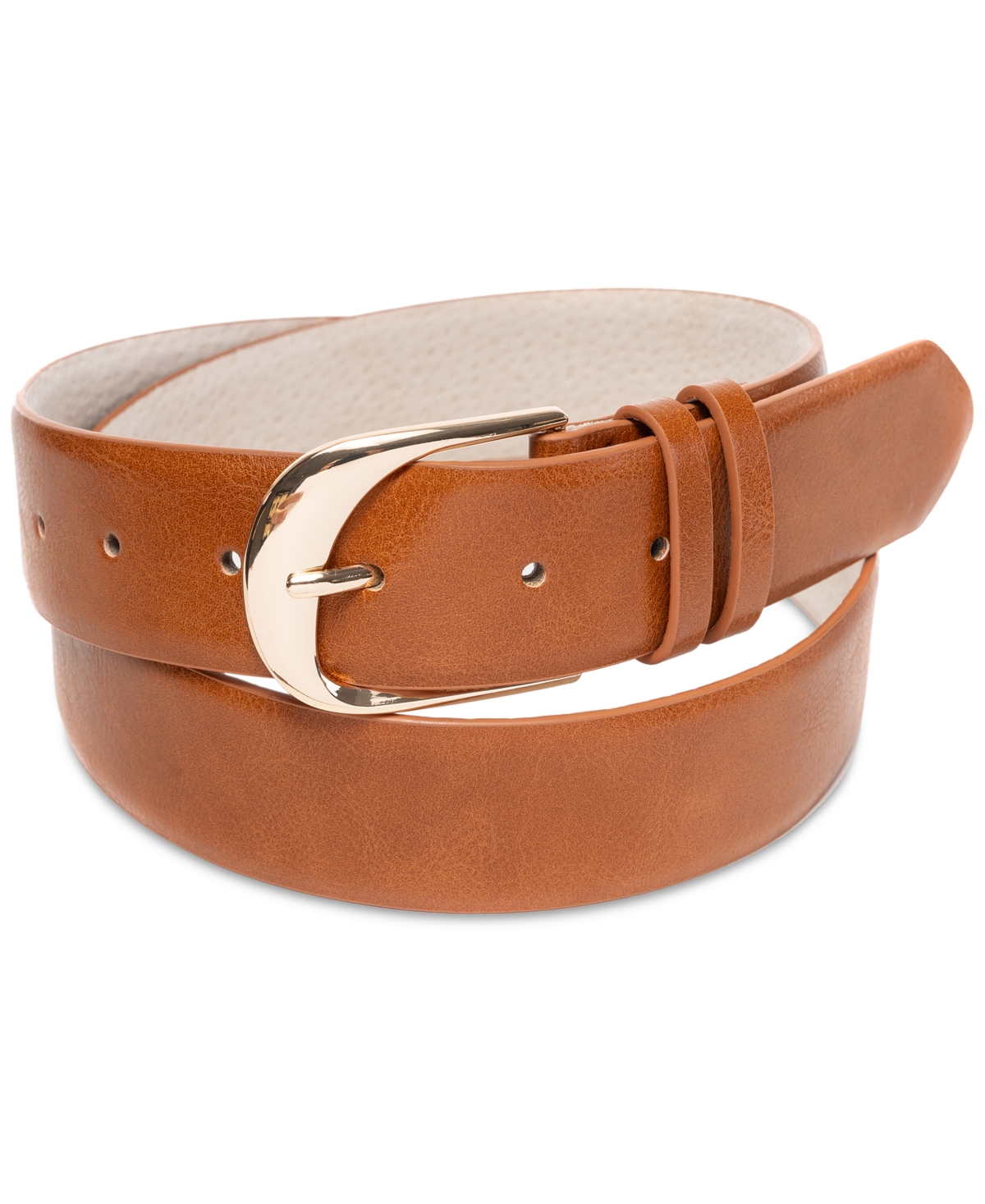 Shop On 34th Sculpted Buckle Panel Belt, Created For Macy's In Cognac