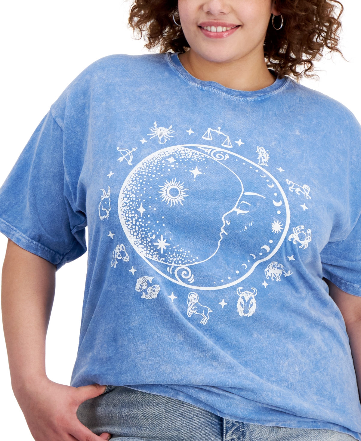 Rebellious One Trendy Plus Size Cotton Moon Boyfriend T-shirt In Blue Skyline