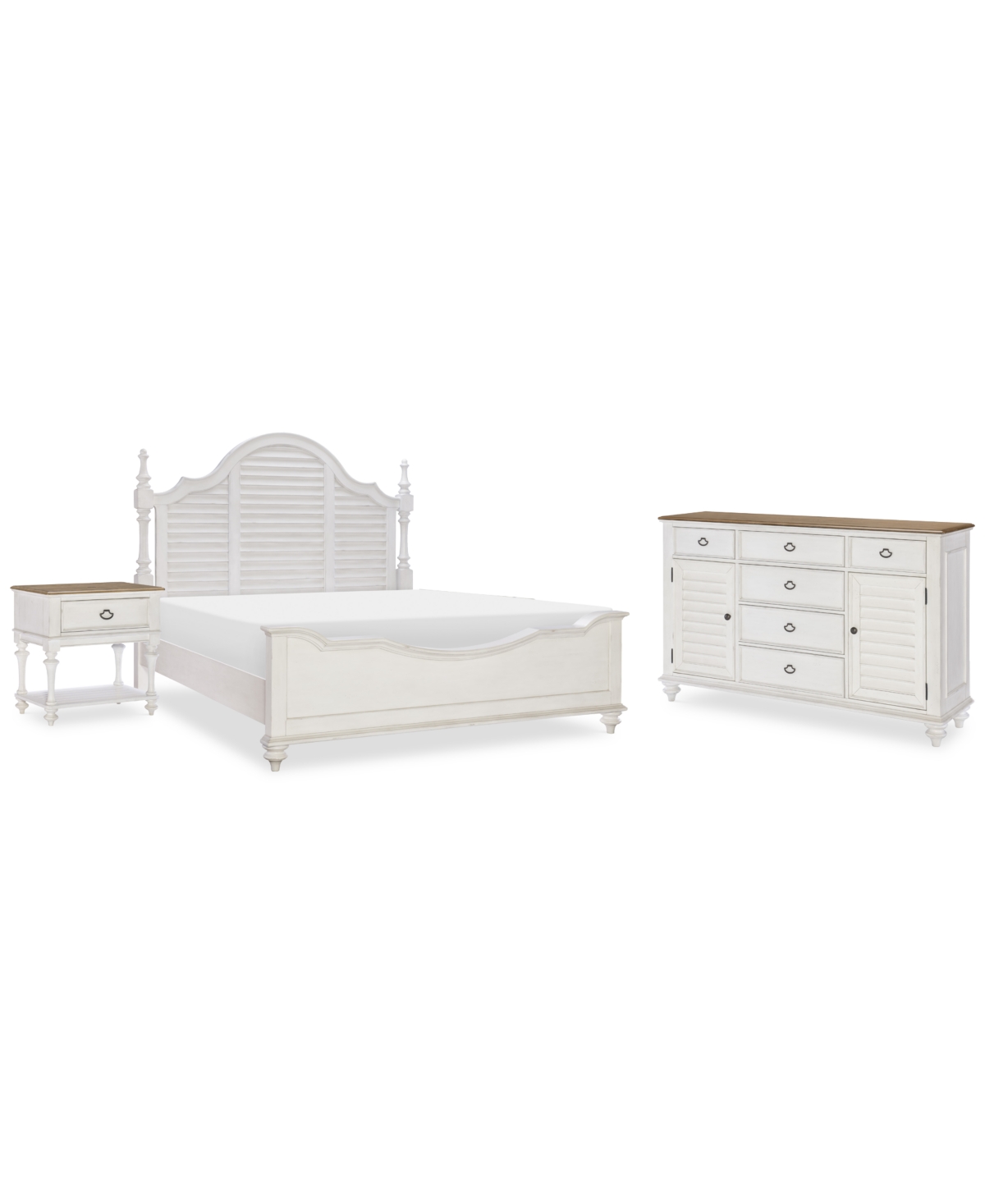 Shop Macy's Mandeville 3pc Bedroom Set (louvered Queen Bed + Louvered Dresser + 1-drawer Nightstand) In Brown