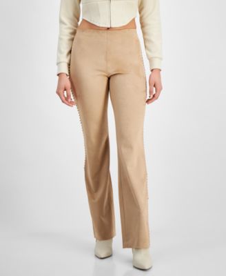 GUESS - Women's Ornella Faux-Suede Whipstitched Pants