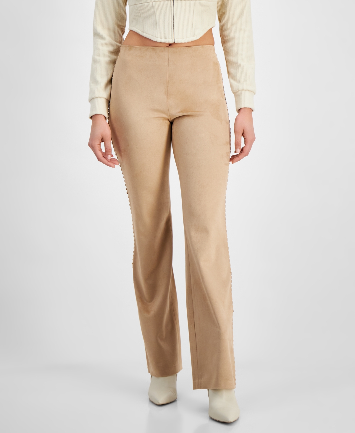 Women's Ornella Faux-Suede Whipstitched Pants - Wet Sand