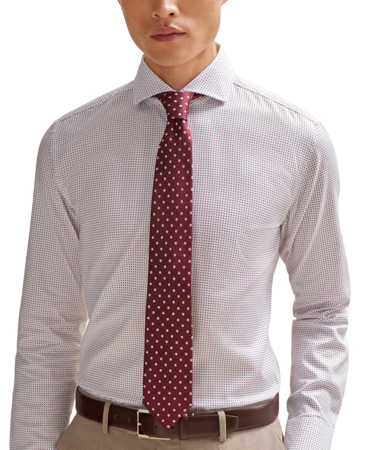 Shop Hugo Boss Boss By  Men's Micro Pattern Silk-jacquard Tie In Dark Red