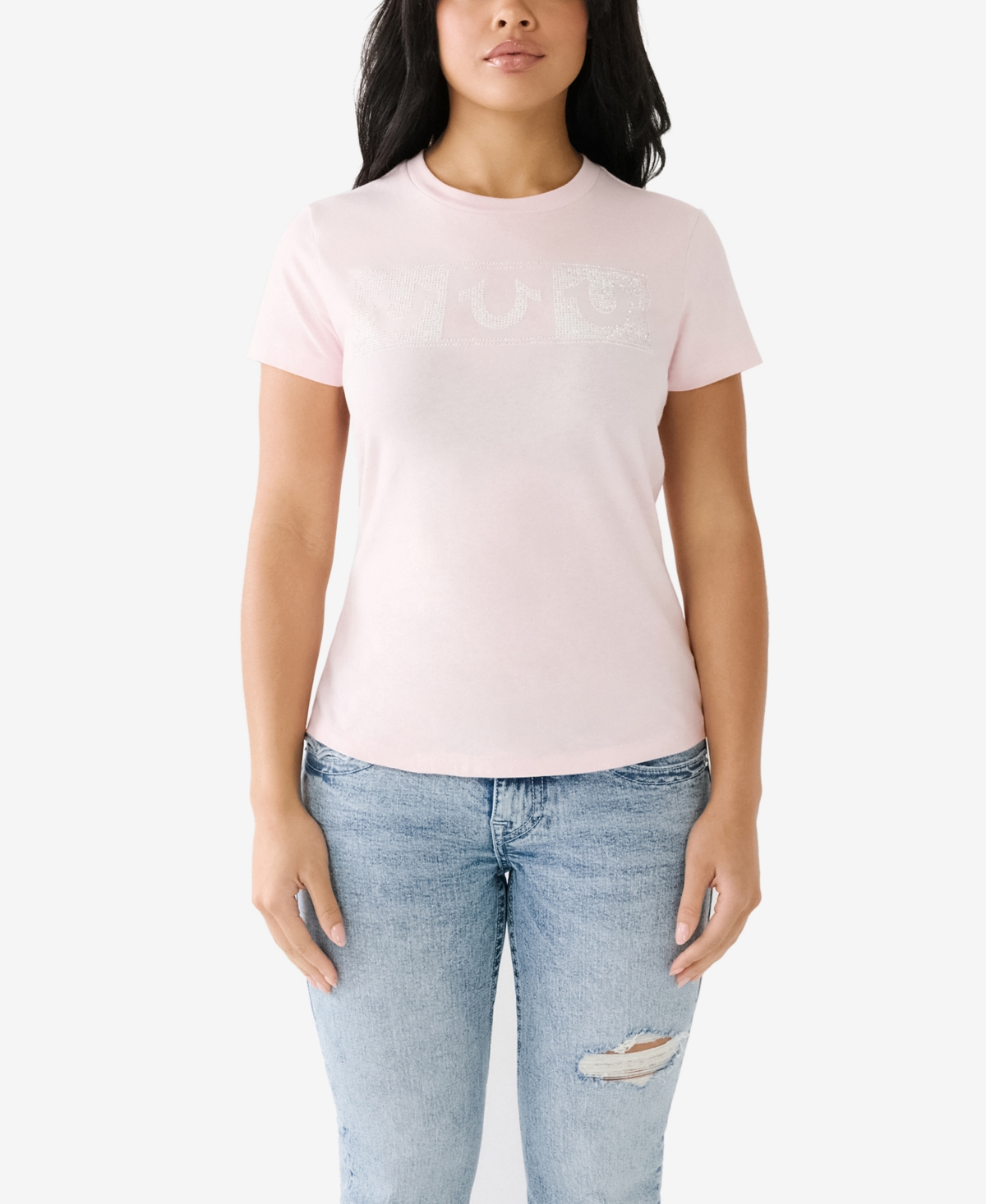 Women's Short Sleeve Crystal Horseshoe Crewneck T-shirt - Potpourri