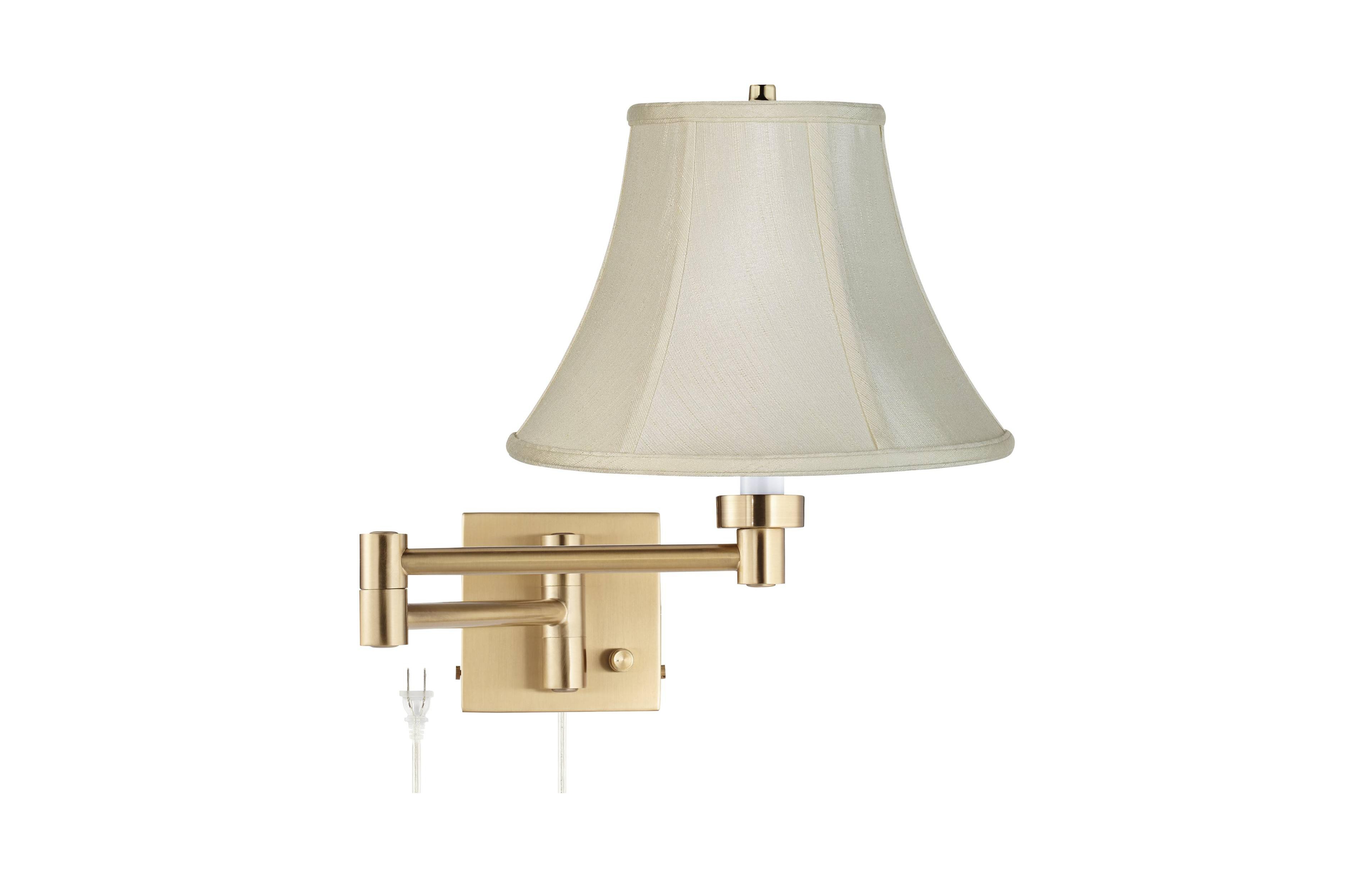 Alta Swing Arm Wall Mounted Lamp Warm Antique Brass Plug-In Light Fixture Dimmable Creme Fabric Bell Shade for Bedroom Bedside House Reading Living Ro
