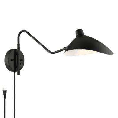 Colborne Modern Swing Arm Wall Lamp Black Metal Plug-in Light Fixture Up Down Shade for Bedroom Bedside Living Room Reading Home House