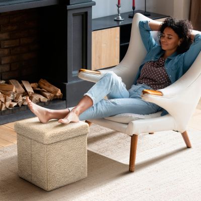 1-Pc Teddy Fabric Upholstered – Ottoman