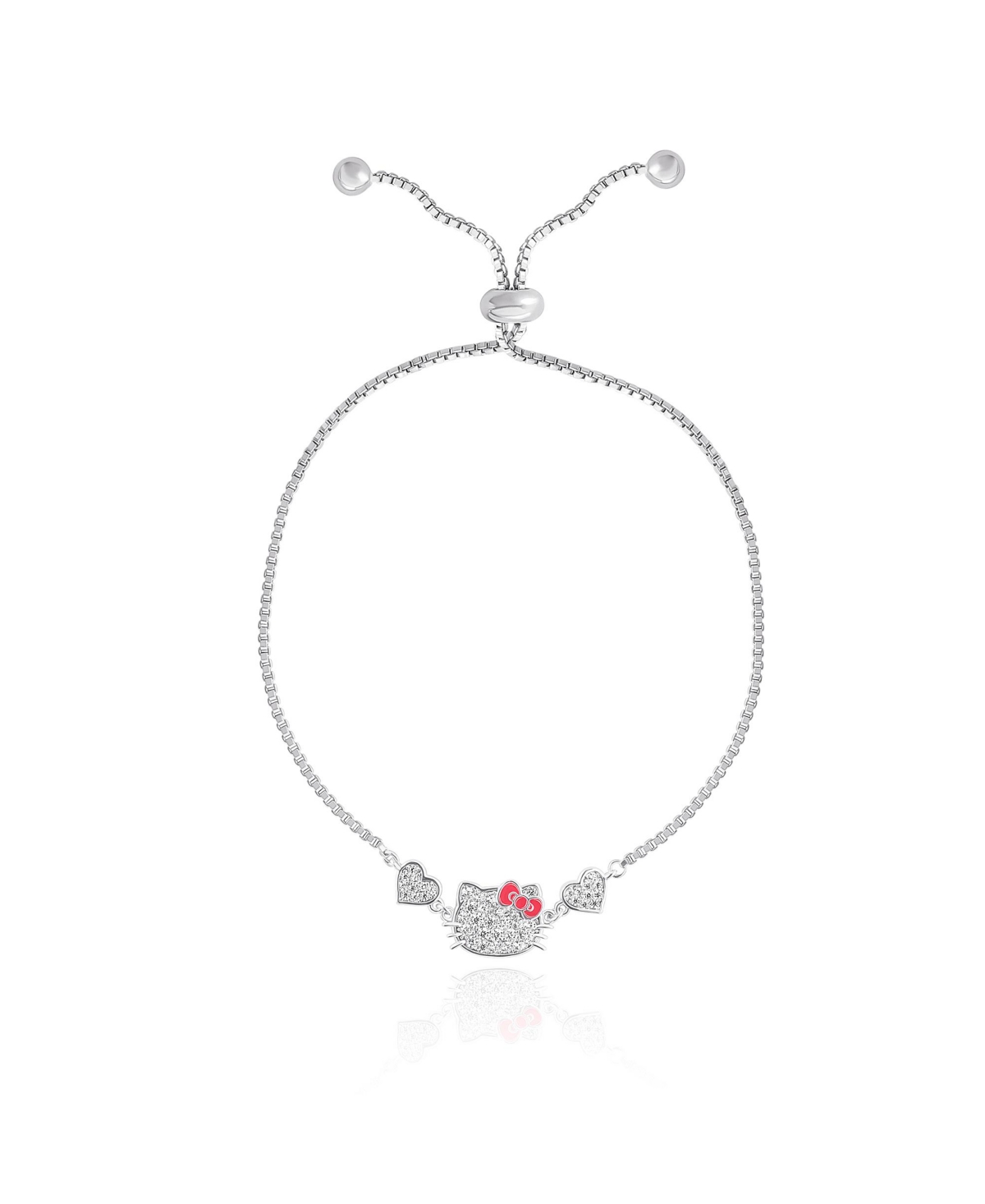 Sanrio Hello Kitty Women's Heart Lariat Bracelet, Silver-Plated and Pave Cubic Zirconia Bracelet Official License - Silver tone