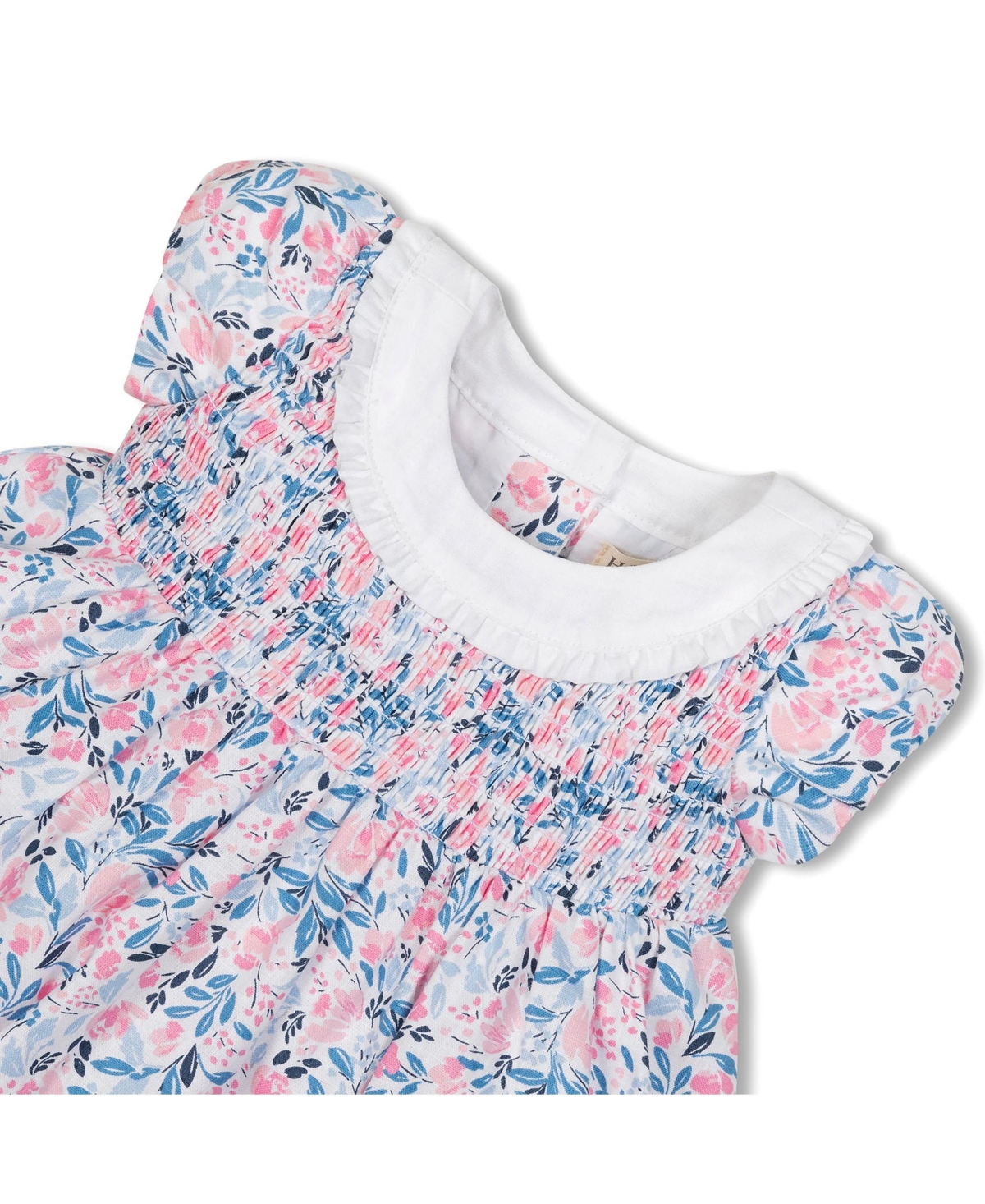 Hope & Henry Layette Baby Girl Short Sleeve Linen Dress with Ruffle Collar, Infant