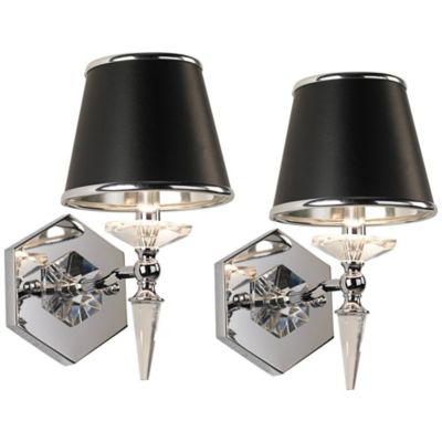 Manhattan Modern Wall Light Sconces Set of 2 Chrome Hardwire 6" Fixture Crystal Black Paper Shade for Bedroom Bathroom Vanity