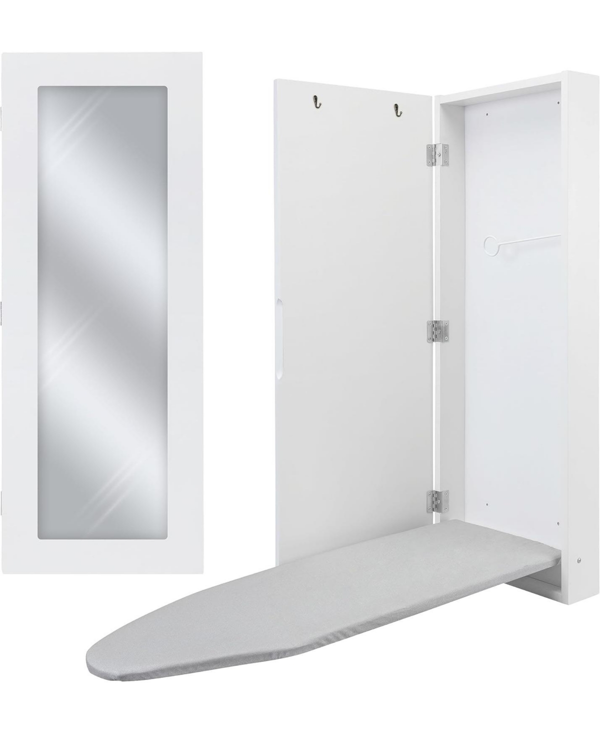 Ironing Board (Left Side Door) w/Mirror, Wall Mount Iron Board - White