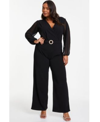 Women s Buckle Detail Chiffon Sleeve Palazzo Jumpsuit