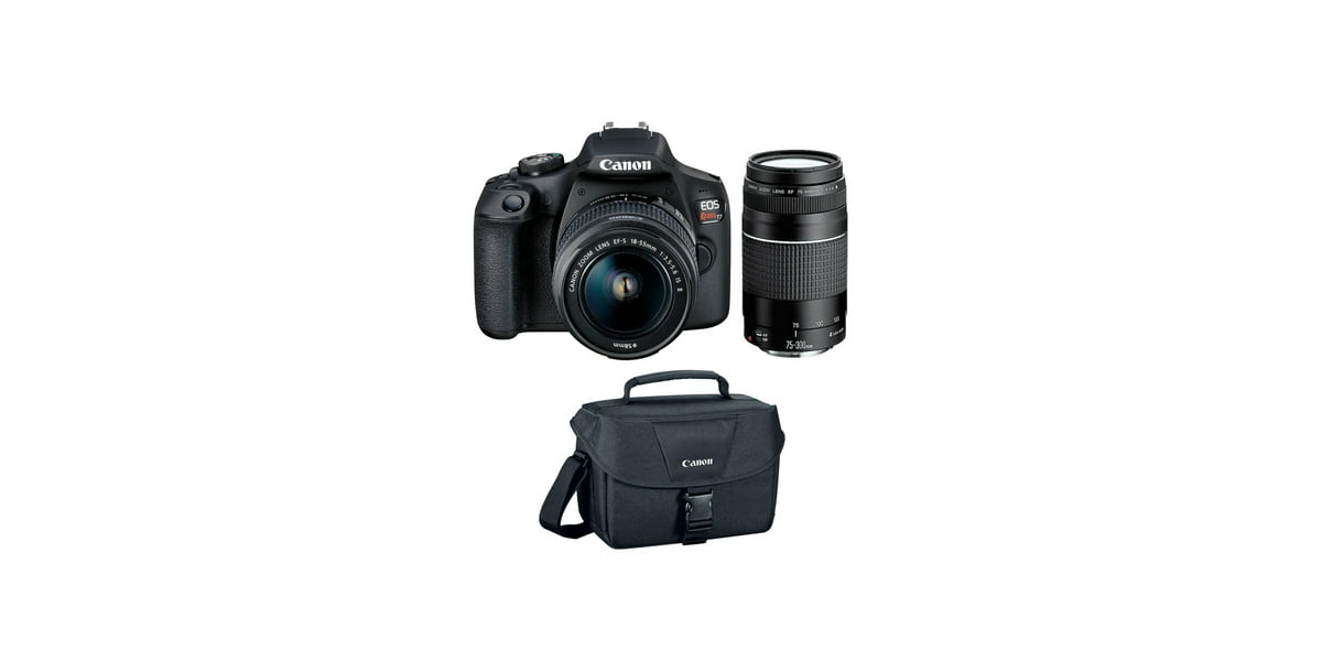 Canon Eos Rebel T7 Dslr Camera With 18-55mm And 75-300mm Lenses Basic Kit In Black