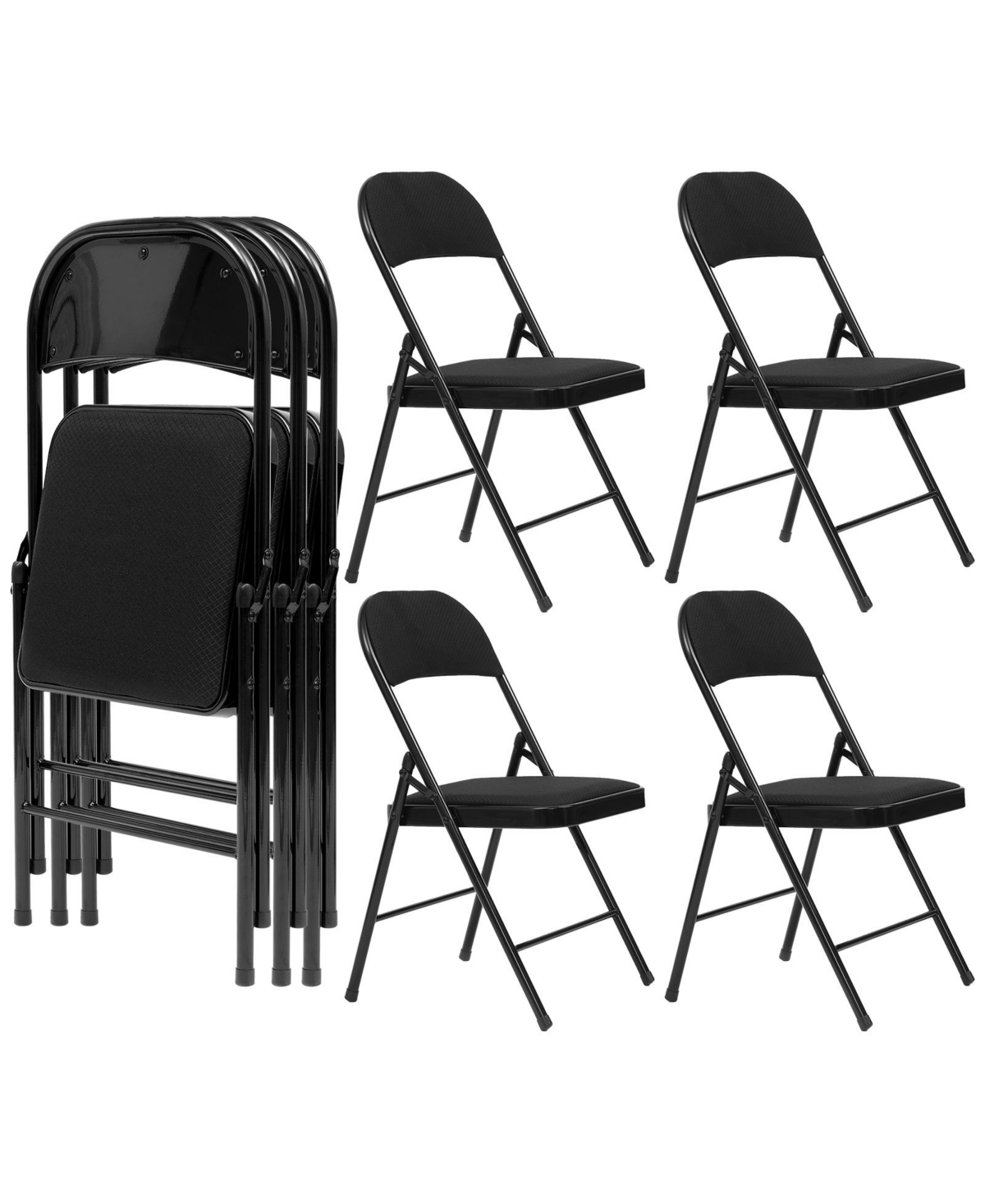 4/6/10-Pack Folding Chair Set with Fabric Upholstered Padded Seat Metal Frame for Home Office Dining Room-4 Pack - Black